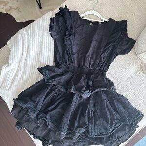 Girls Black Ruffle Tiered Dress